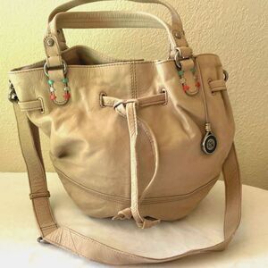Vintage The Sak Beige Leather Hobo Stitched Shoulder Top Handle Handbag Bag